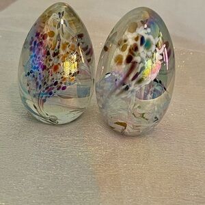MSH 1983 vintage paperweight, Iridescent Art Glass Egg, pair of 2